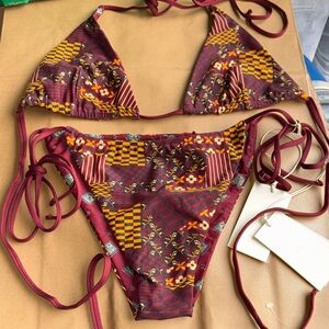 KITH Maroon Patchwork Print Triangle Bikini Set